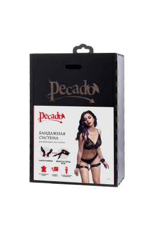 Бандажная система для фиксации рук к ногам Pecado BDSM, натуральная кожа, черная